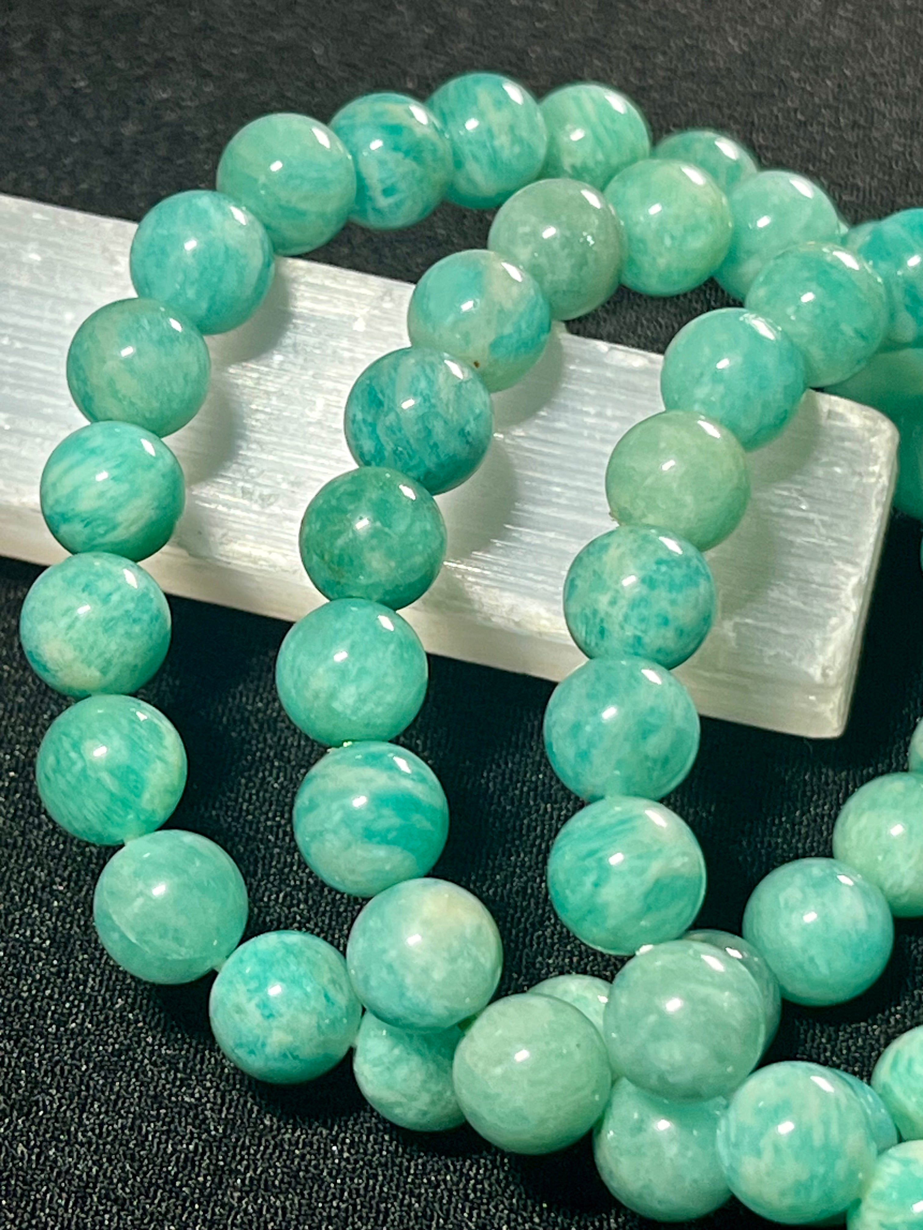 Amazonite smooth round 6mm, 8mm, 10mm bead stretch bracelet (AA grade)