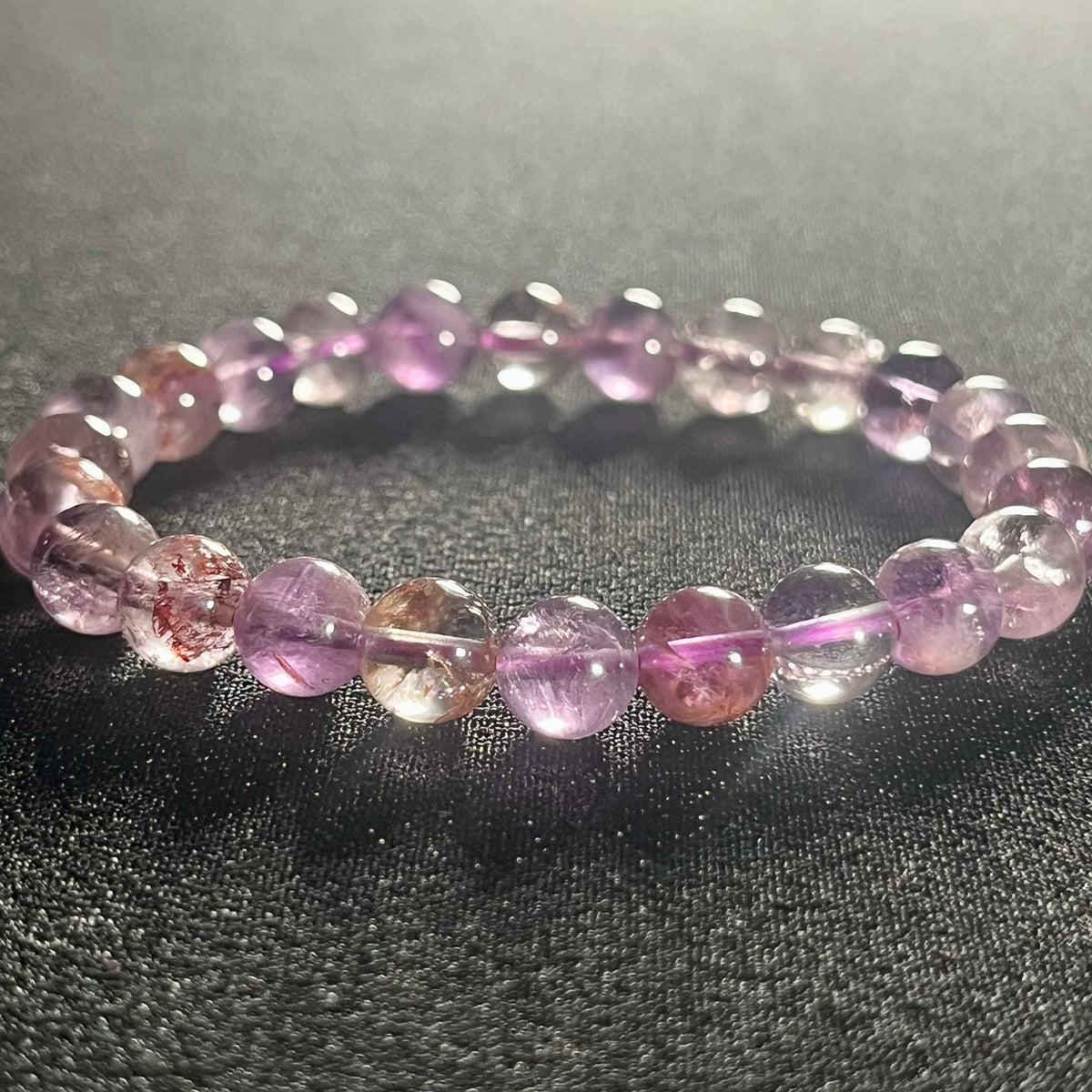 Purple Ghost Quartz (Phantom Quartz) smooth round 8mm bead stretch bracelet