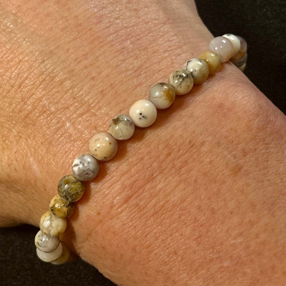 Purple Moss Opal smooth round 5.5-6mm bead stretch bracelet; October birthstone