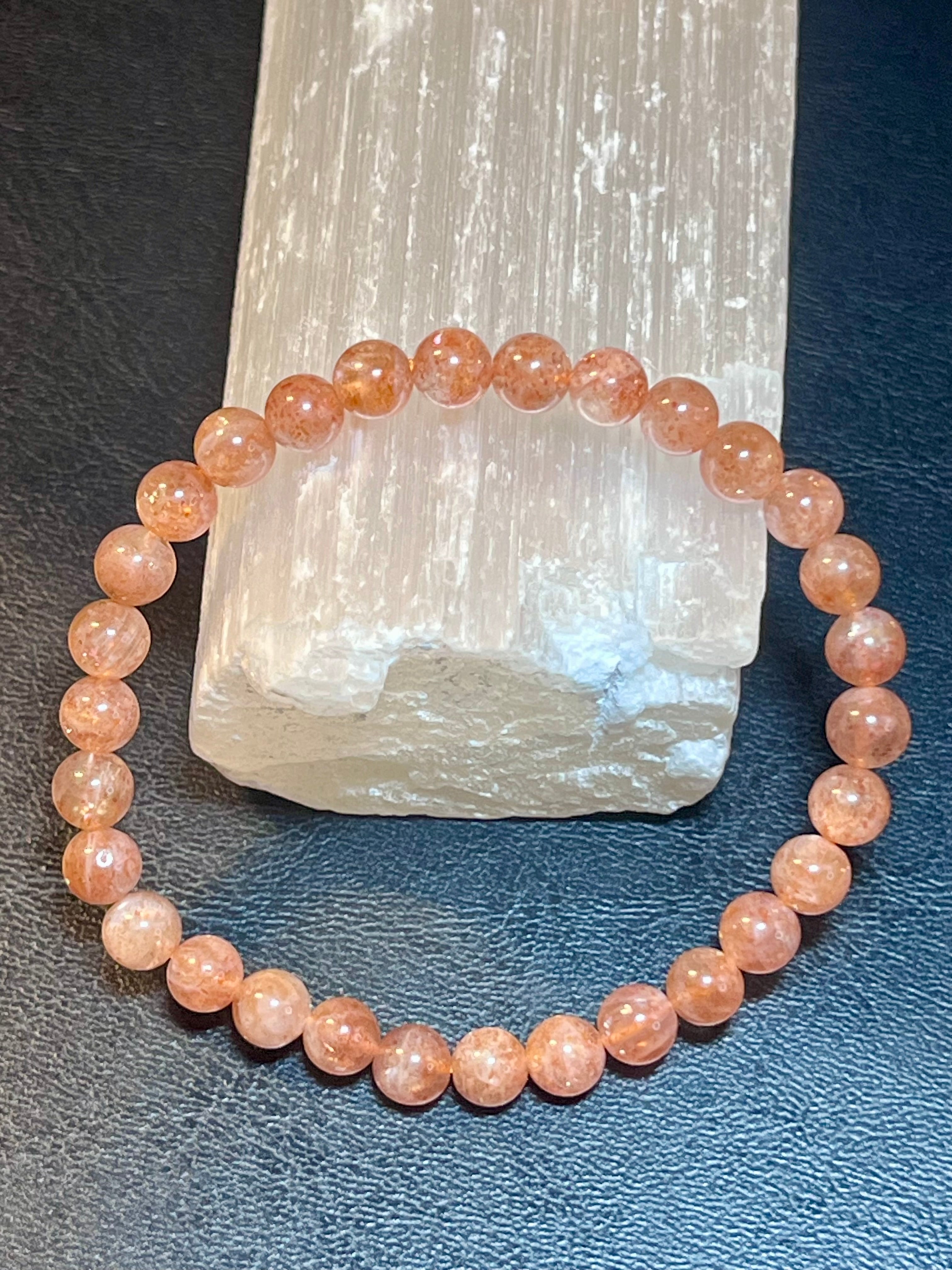 Golden Sunstone smooth round 6mm bead stretch bracelet