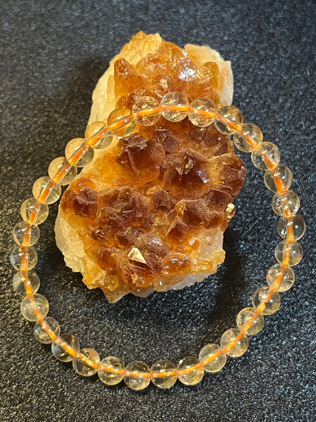 Brazilian Citrine smooth round 4mm, 6mm, 8mm bead stretch bracelet (AAA grade); November birthstone