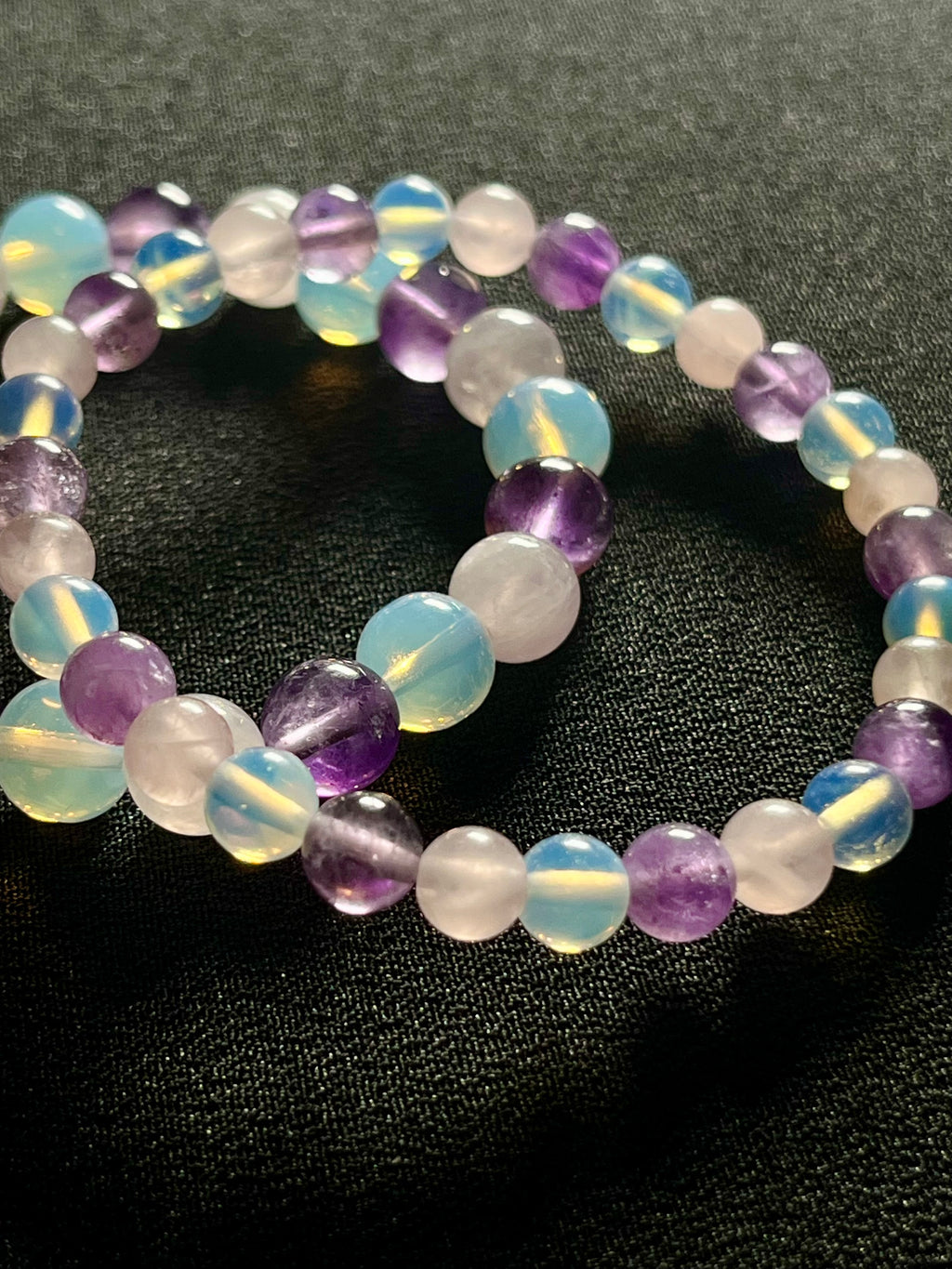 Rose Quartz, Amethyst, Opalite smooth round 6mm and 8mm bead stretch bracelet
