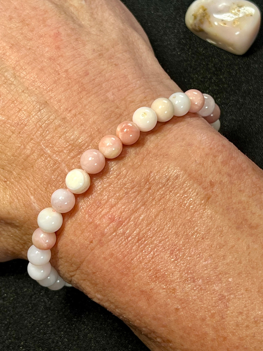Peruvian Pink Opal smooth round 6.5mm bead stretch bracelet