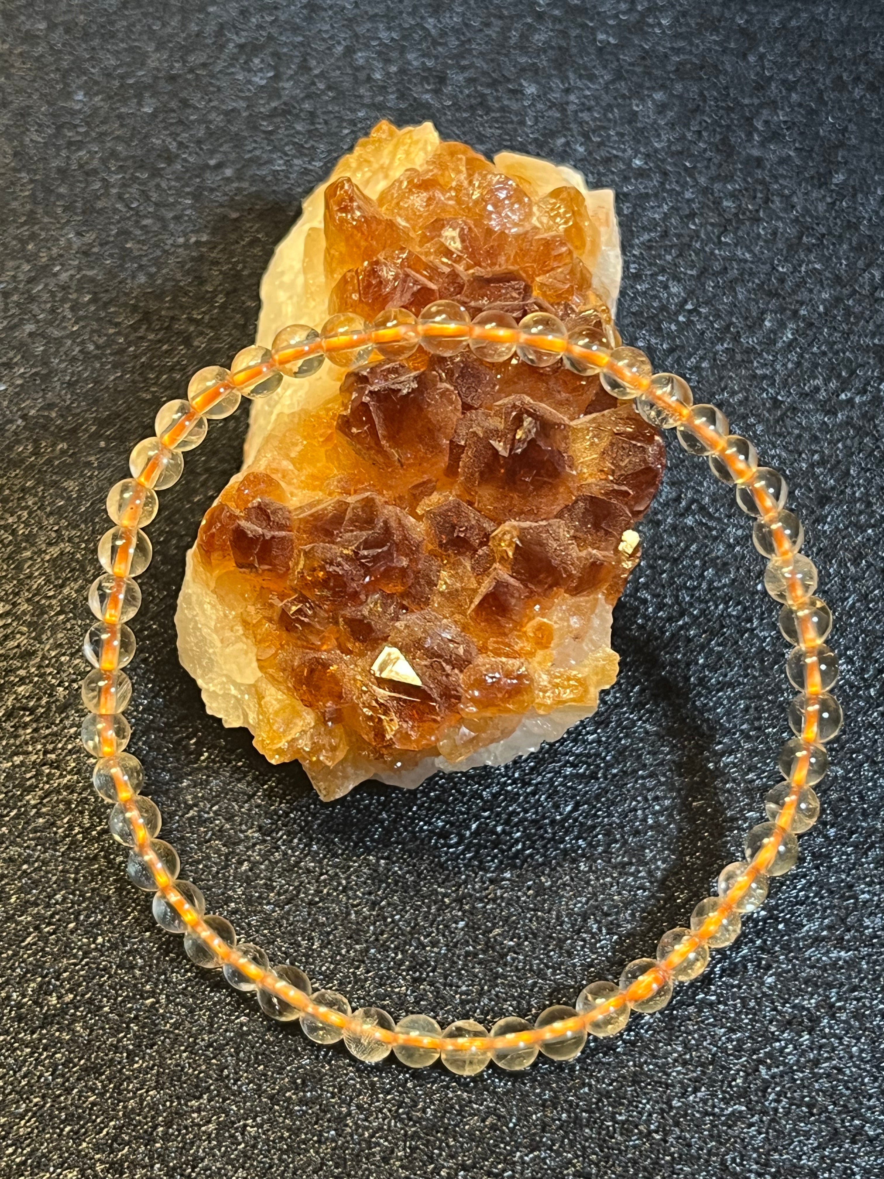 Brazilian Citrine smooth round 4mm, 6mm, 8mm bead stretch bracelet (AAA grade); November birthstone
