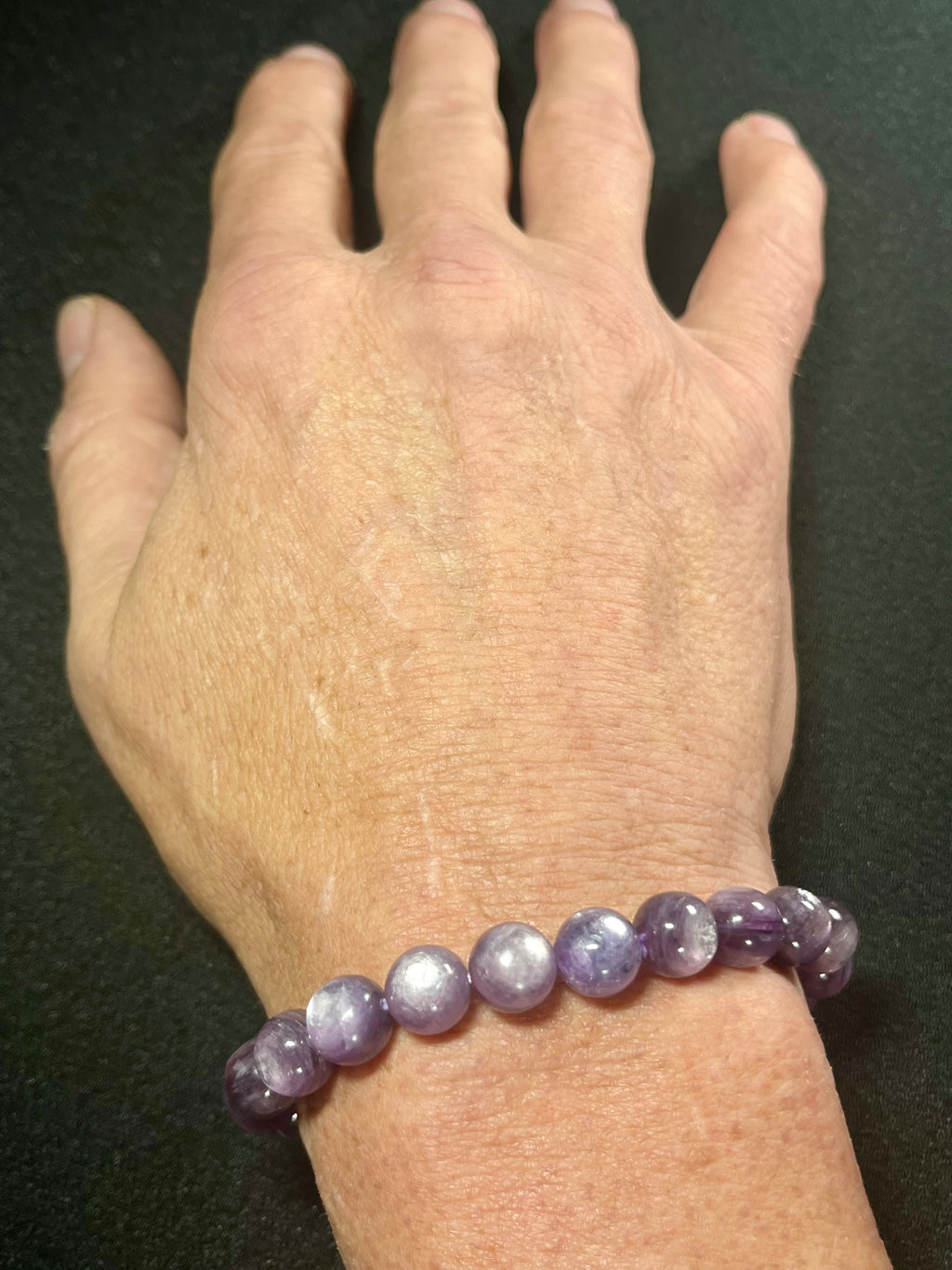 Lilac Lepidolite smooth round 9mm bead stretch bracelet