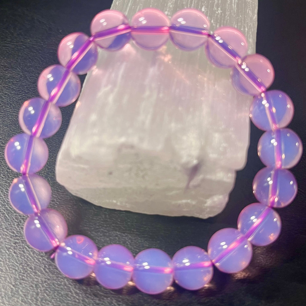 Plum Pink Opalite smooth round 10mm bead stretch bracelet (synthetic)