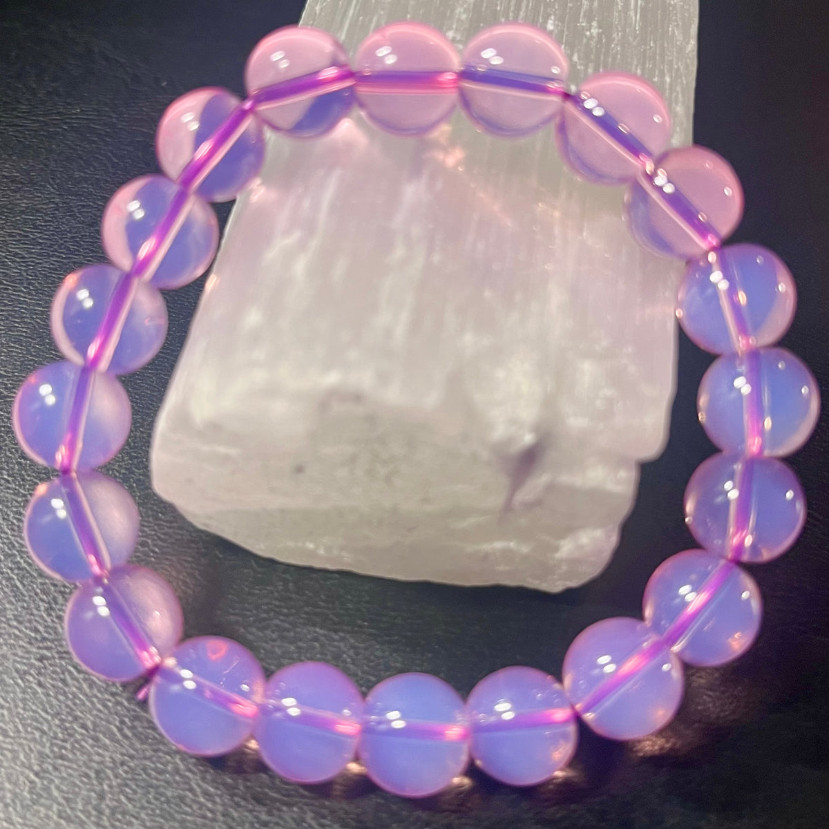 Plum Pink Opalite smooth round 10mm bead stretch bracelet (synthetic)