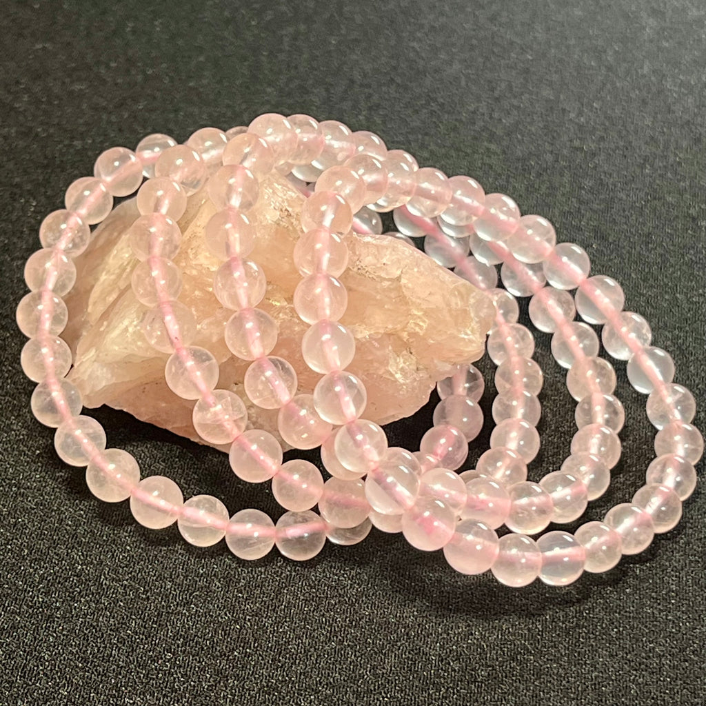 Light Pink Rose Quartz smooth round 6mm beads stretch bracelet (AAA grade); October birthstone