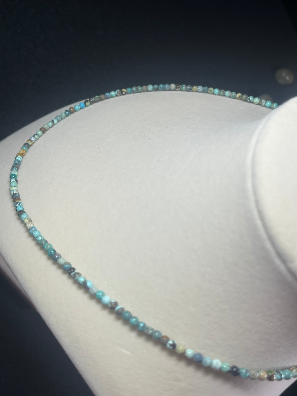 Turquoise smooth round 3mm bead silver clasp necklace