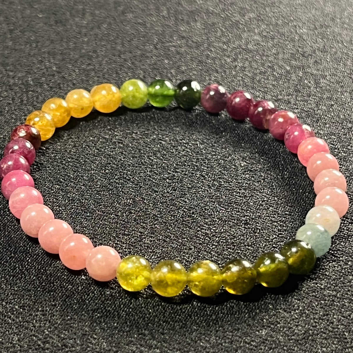 High-quality Multi-Tourmaline ombre-style smooth round 6mm bead stretch bracelet