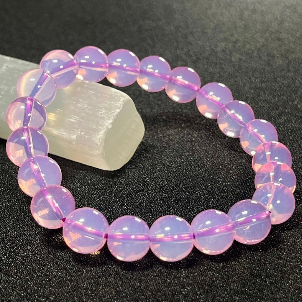 Plum Pink Opalite smooth round 10mm bead stretch bracelet (synthetic)