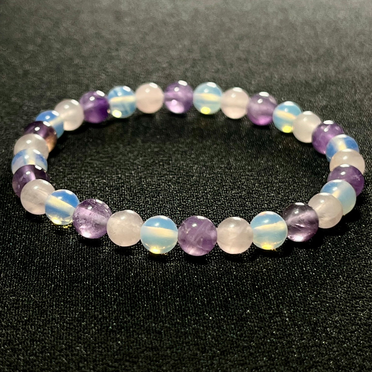 Rose Quartz, Amethyst, Opalite smooth round 6mm and 8mm bead stretch bracelet