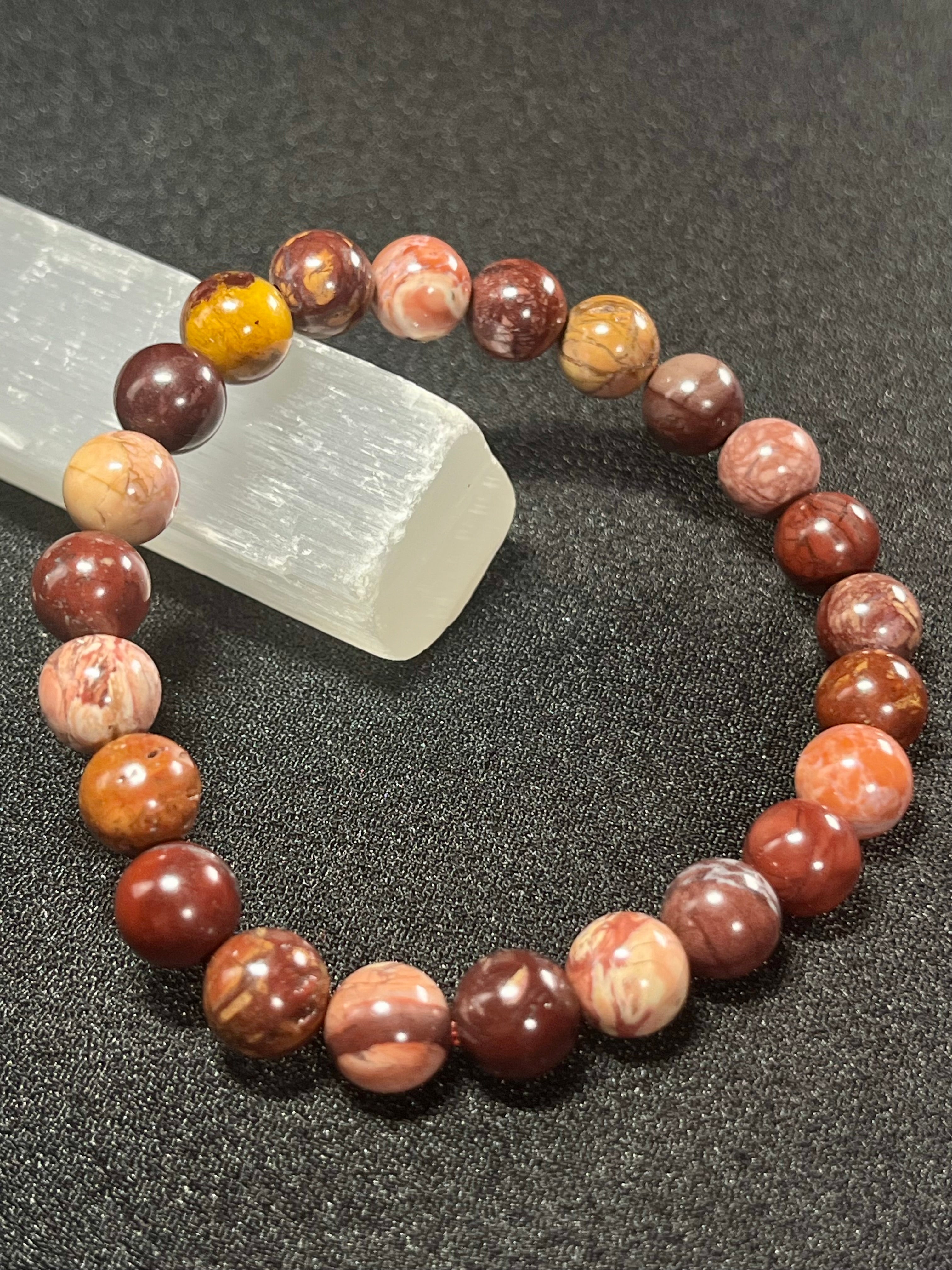 Red Porcelain Jasper smooth round 8mm bead stretch bracelet