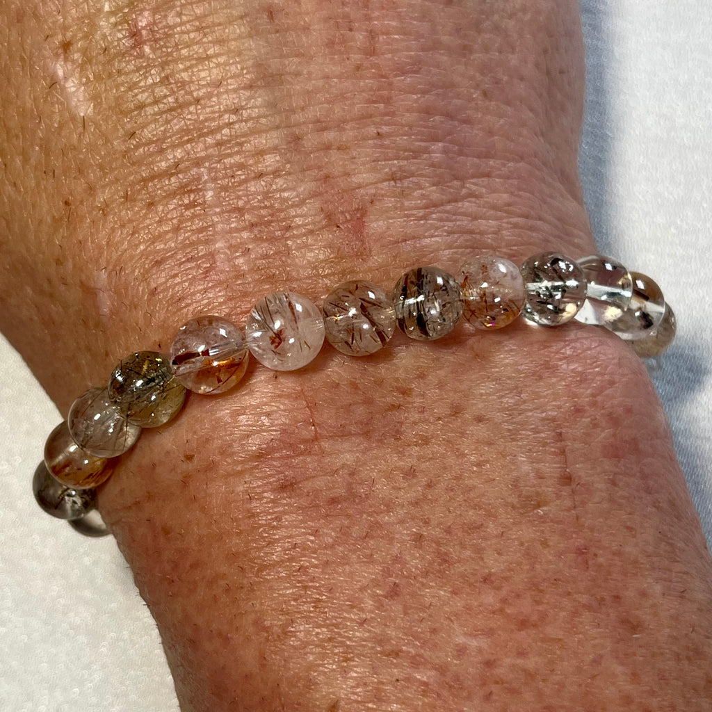 Black Super Seven smooth round 7-8mm bead stretch bracelet