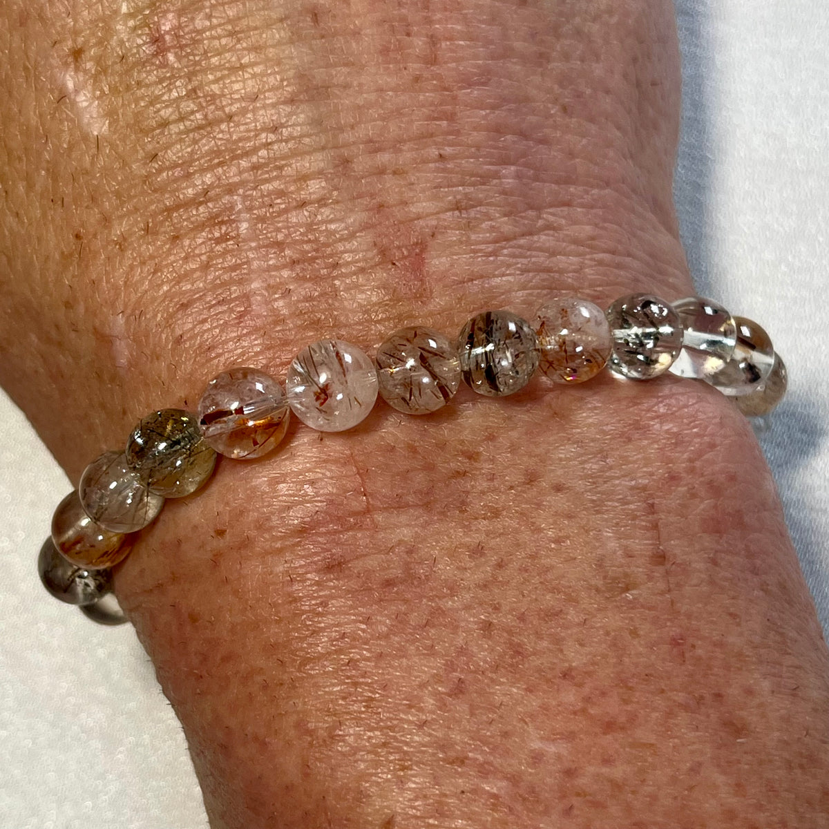 Black Super Seven smooth round 7-8mm bead stretch bracelet