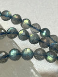 Premium Labradorite sparkly faceted round 6mm bead stretch bracelet w/ strong flash every bead