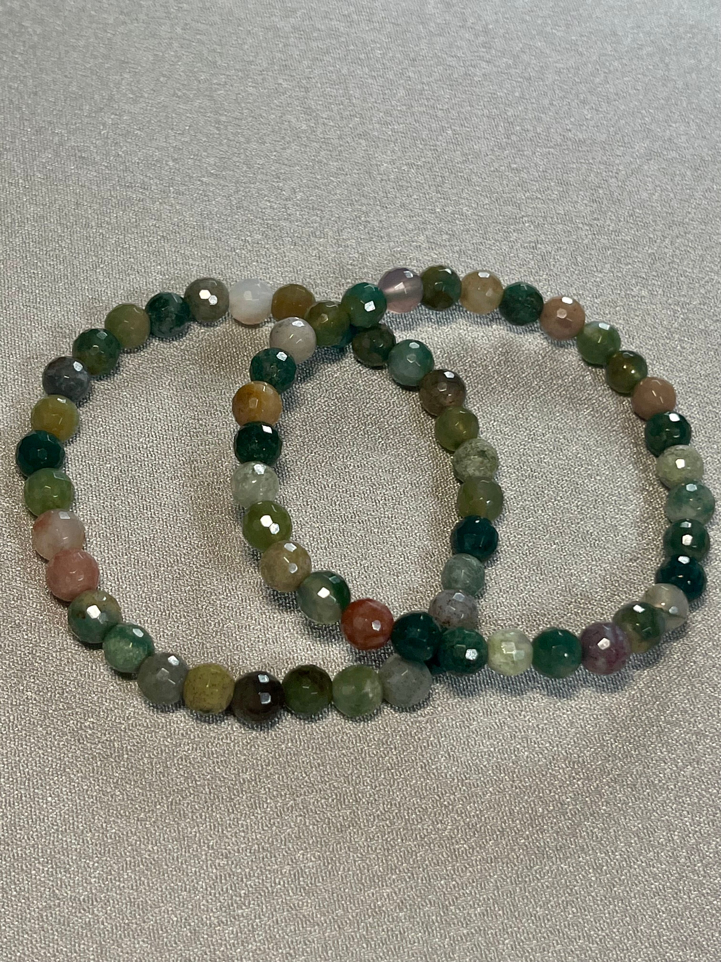 Fancy Jasper (aka Rainbow Jasper) faceted round 6mm bead stretch bracelet