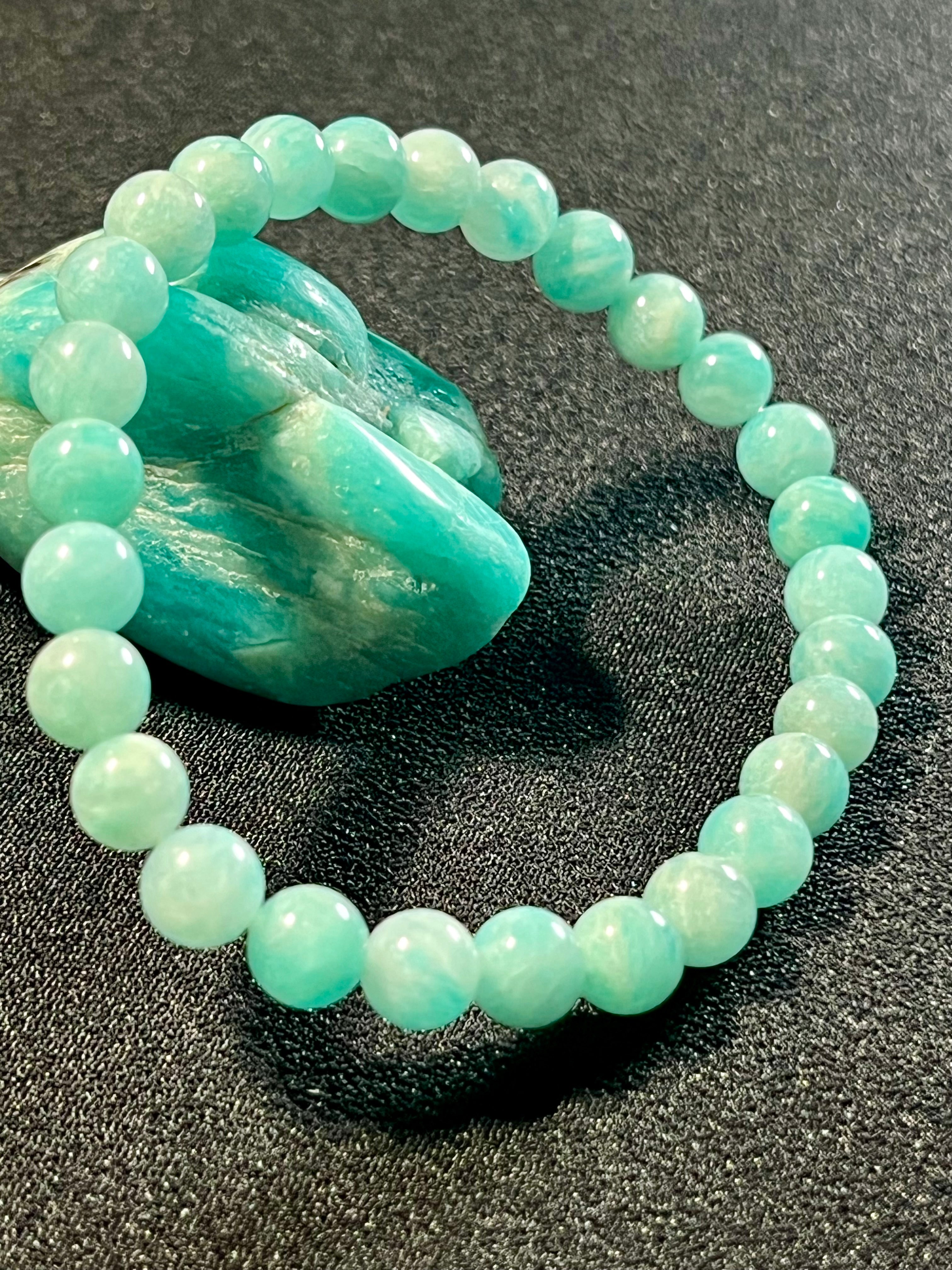 Amazonite smooth round 6mm, 8mm, 10mm bead stretch bracelet (AA grade)