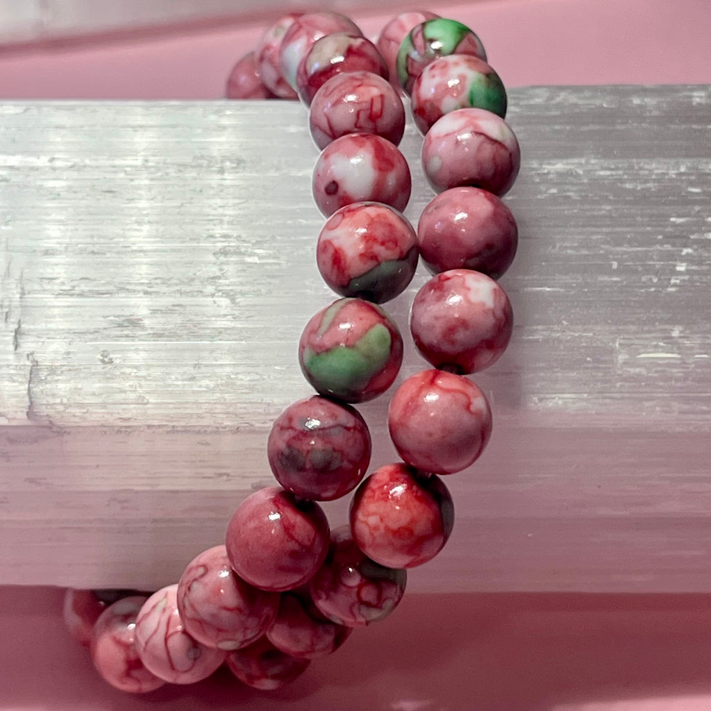 Rain Flower Rhyolite smooth round 8mm bead stretch bracelet (dyed)