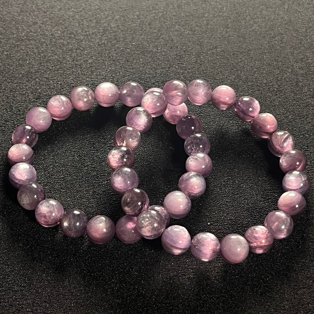 Lilac Lepidolite smooth round 9mm bead stretch bracelet