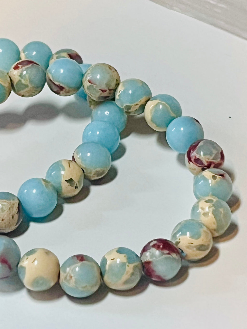 Icy Blue Aqua Terra Jasper smooth round 8mm bead stretch bracelet (dyed)