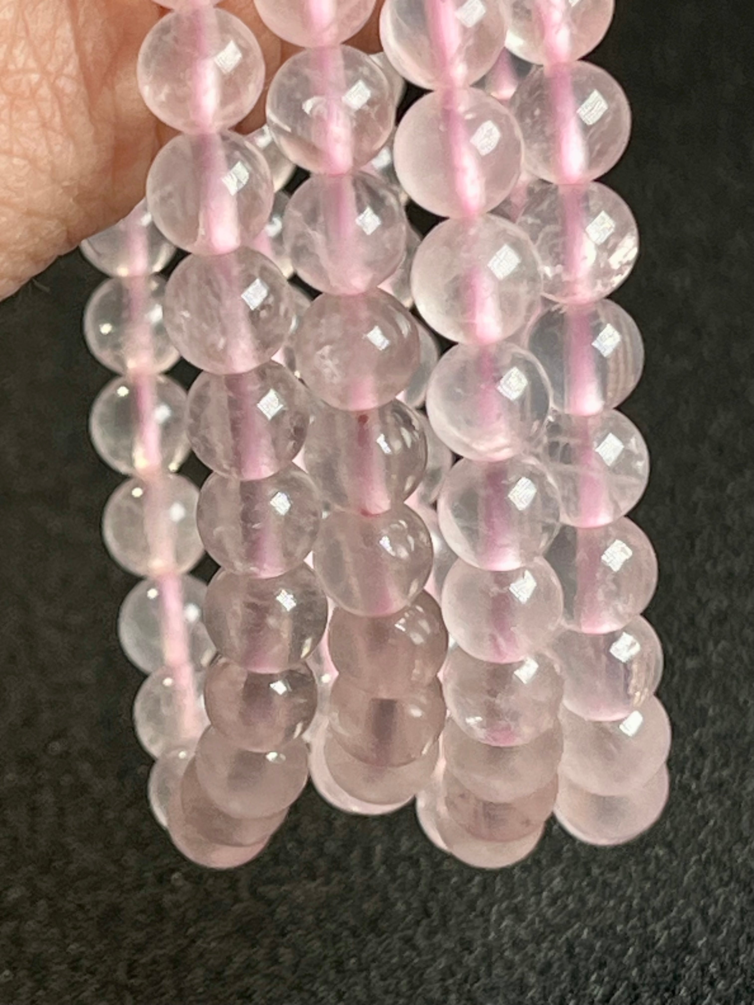 Light Pink Rose Quartz smooth round 6mm beads stretch bracelet (AAA grade); October birthstone