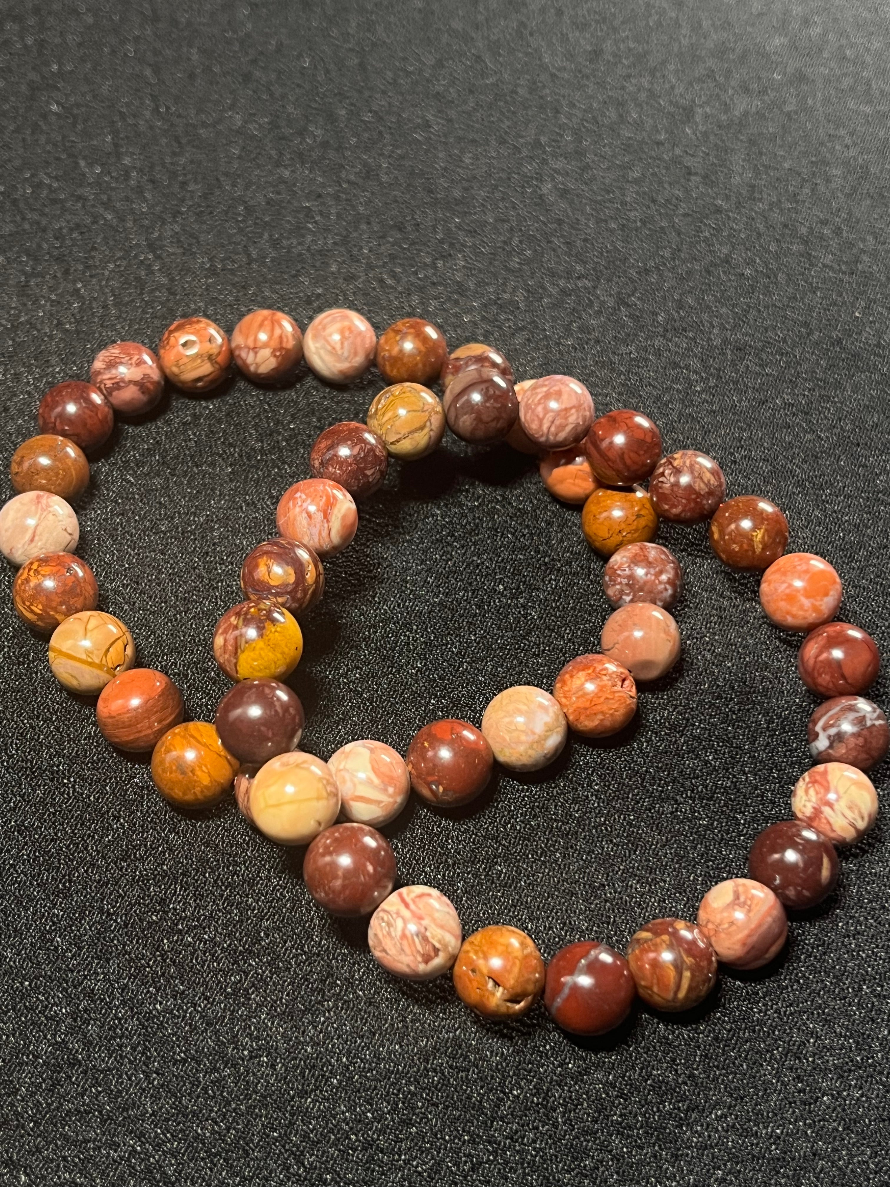 Red Porcelain Jasper smooth round 8mm bead stretch bracelet