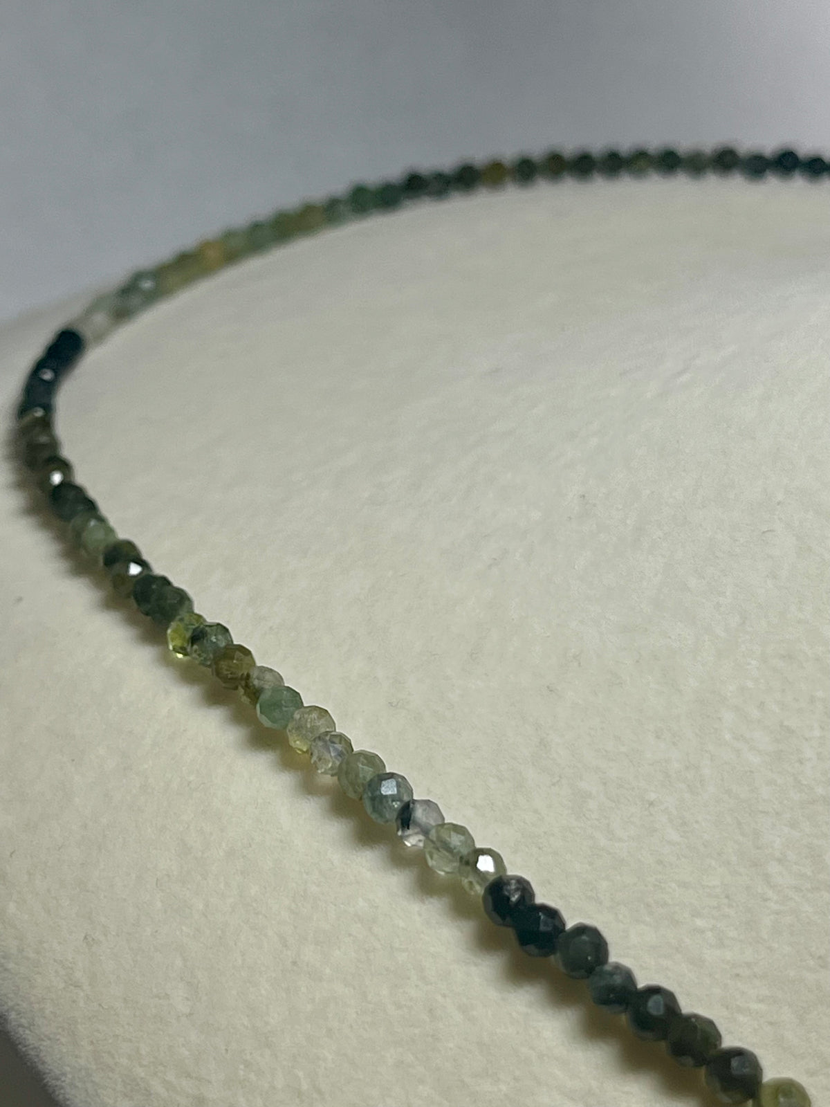 Green Tourmaline ombre-style microfaceted 3mm bead silver clasp adjustable necklace; October birthstone (Tourmaline)