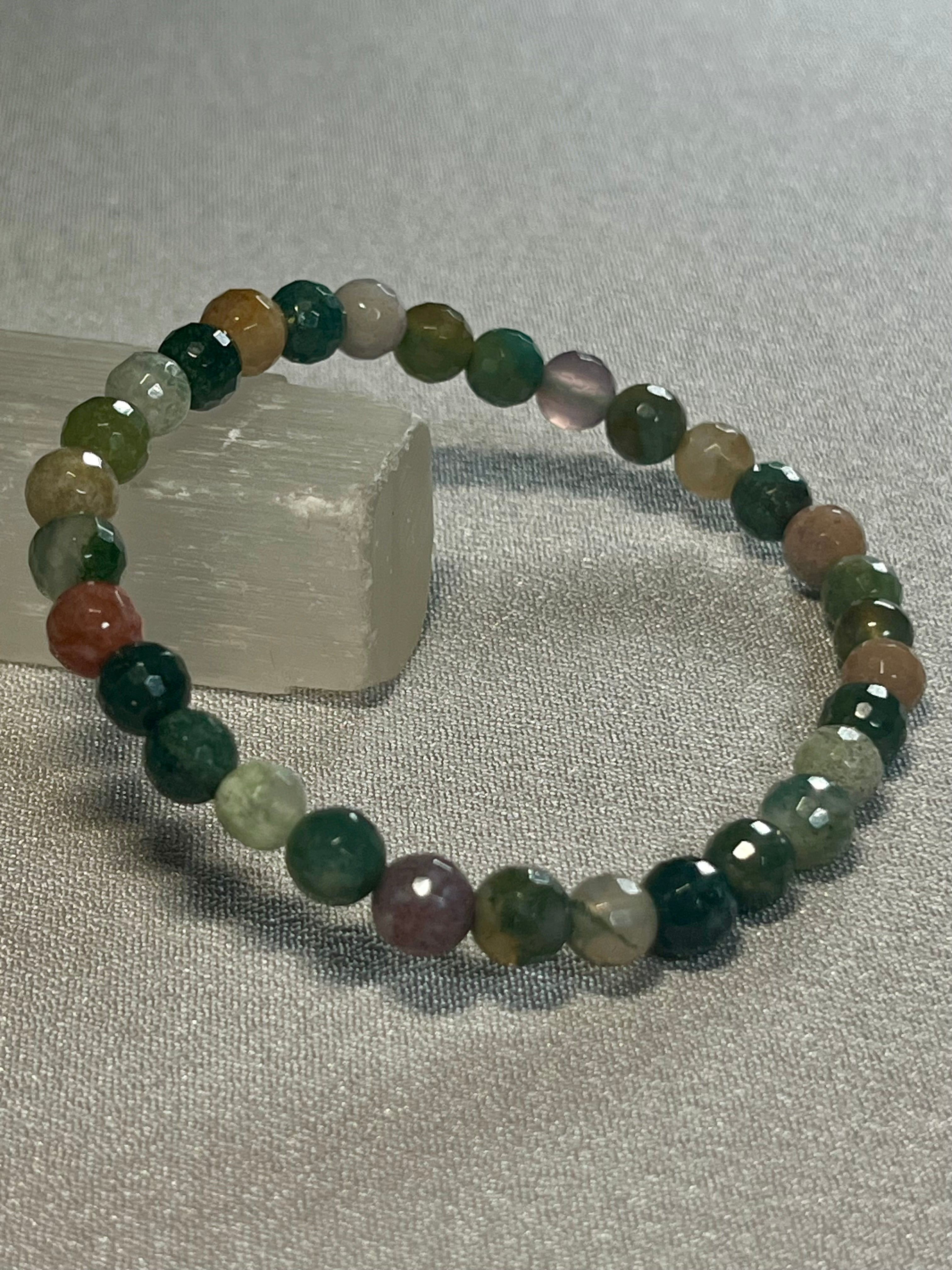 Fancy Jasper (aka Rainbow Jasper) faceted round 6mm bead stretch bracelet