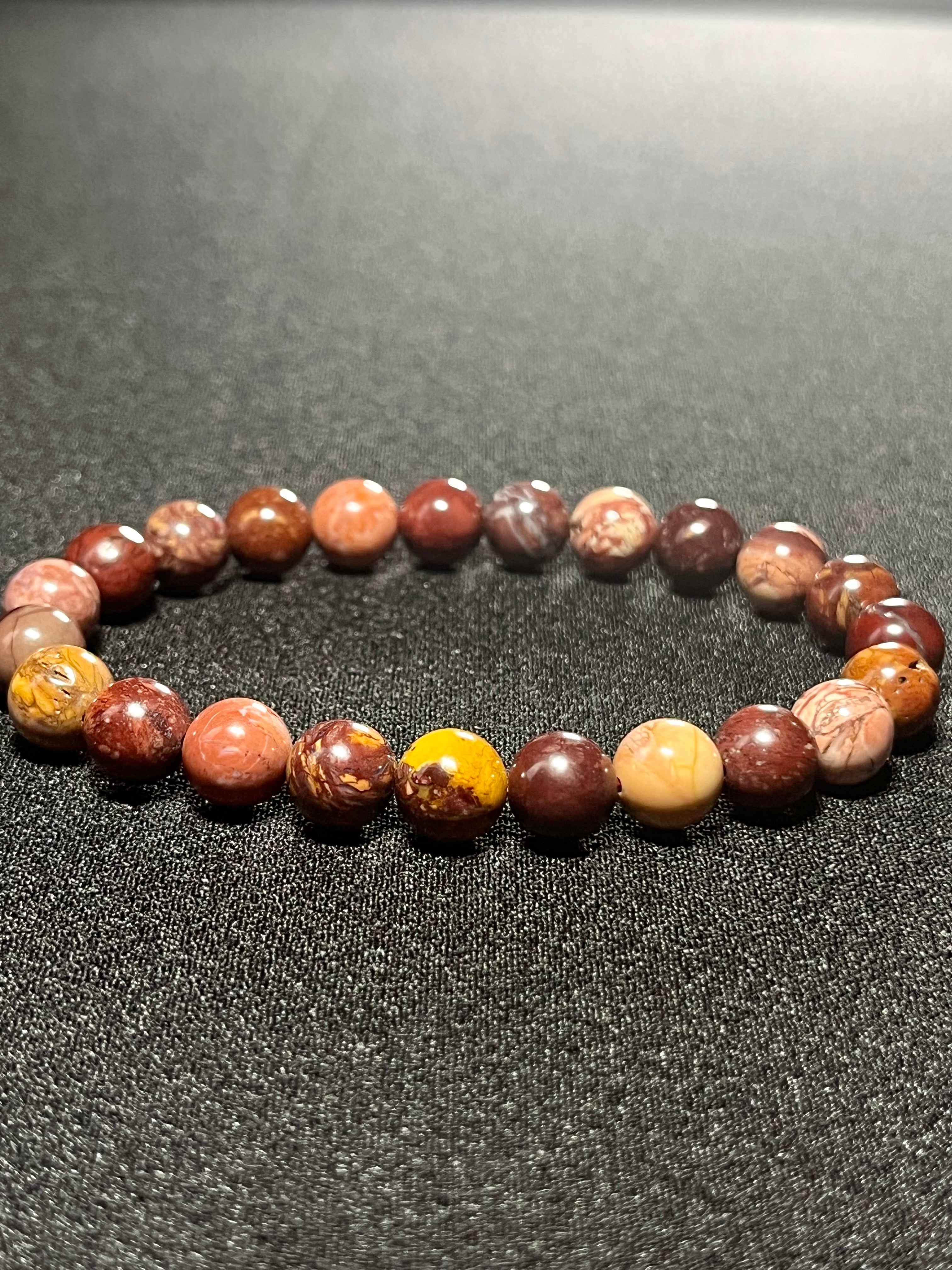 Red Porcelain Jasper smooth round 8mm bead stretch bracelet