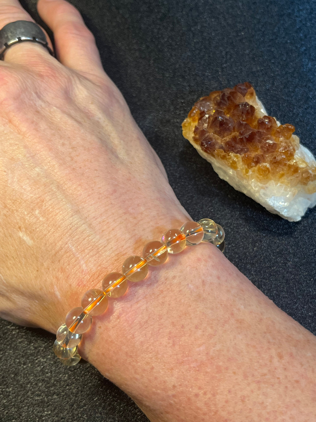 Brazilian Citrine smooth round 8mm bead stretch bracelet (premium)
