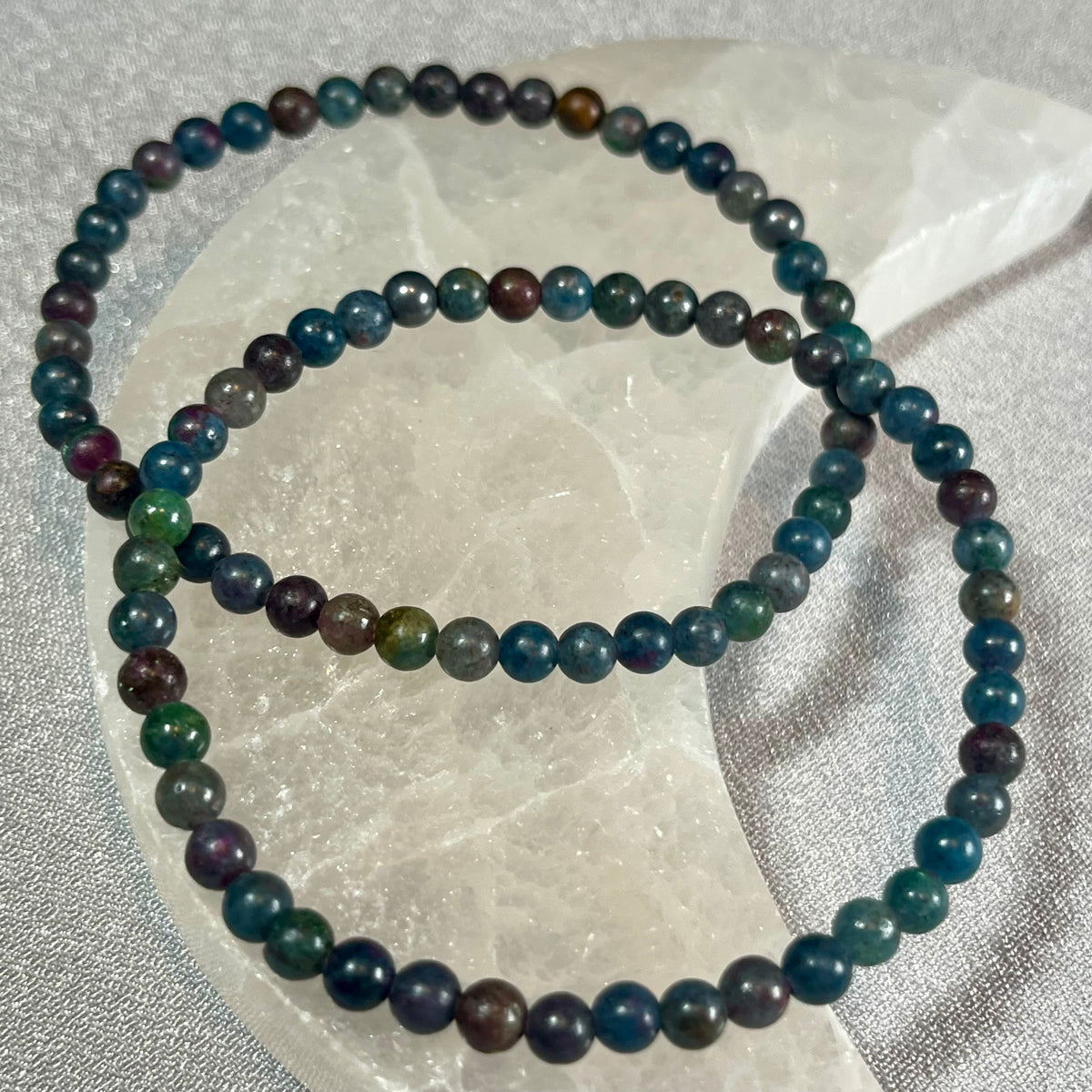 Ruby Kyanite smooth round small 4mm bead stretch bracelet; Ruby- traditional July birthstone