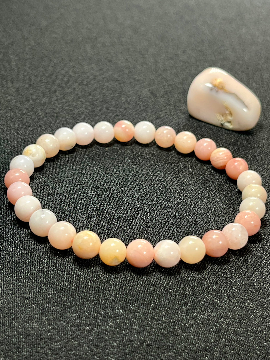 Peruvian Pink Opal smooth round 6.5mm bead stretch bracelet