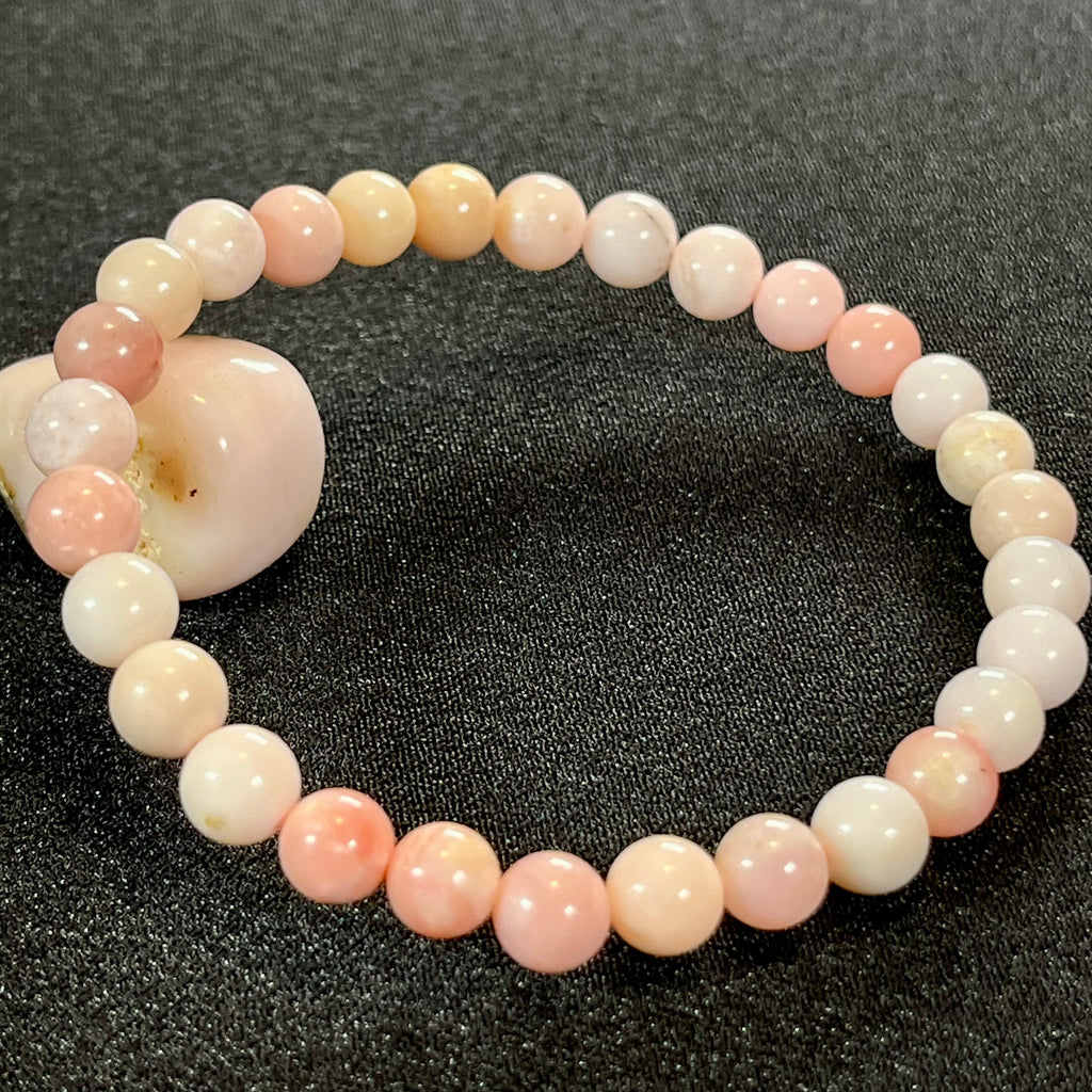 Peruvian Pink Opal smooth round 6.5mm bead stretch bracelet