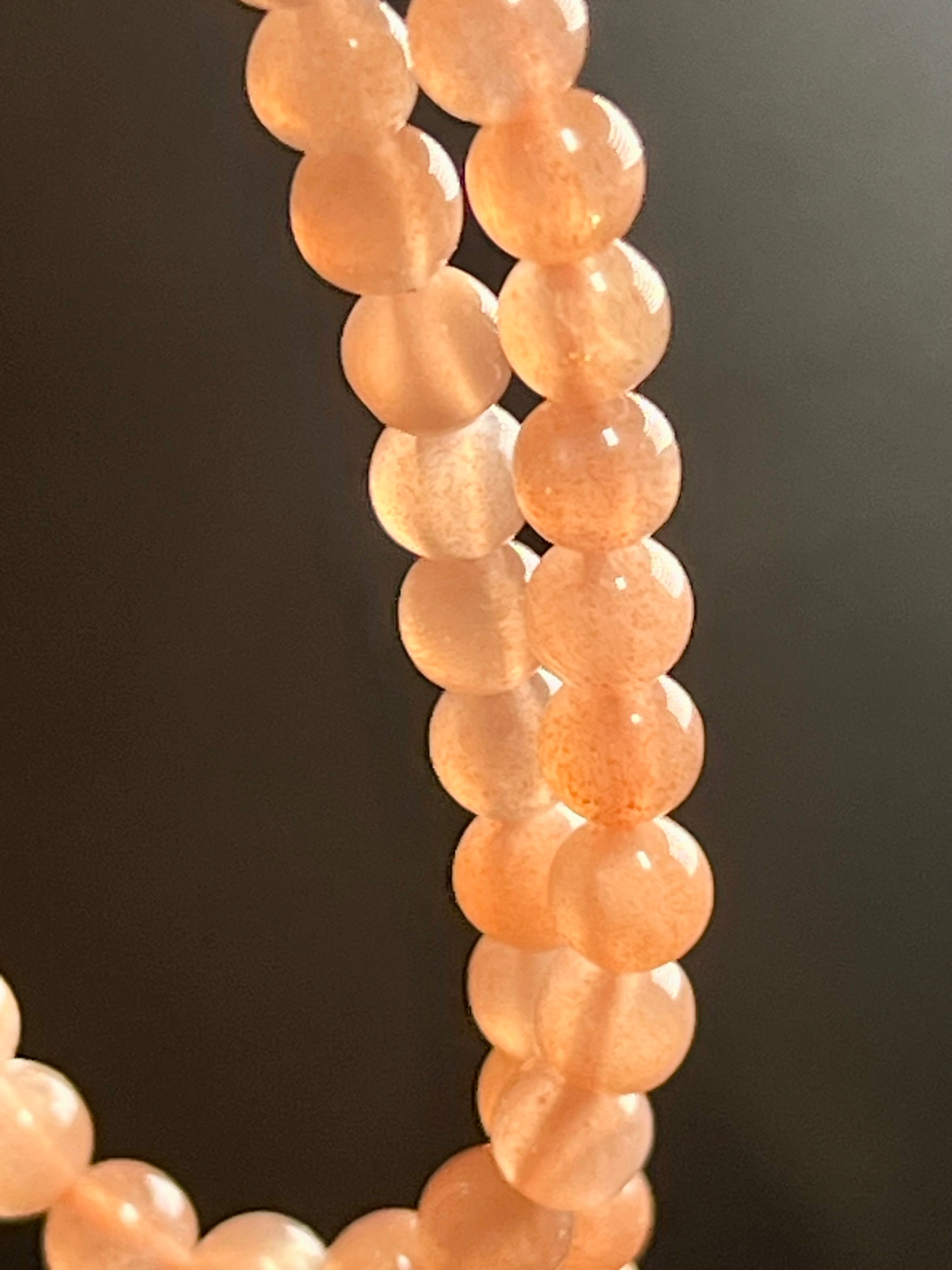 Sunstone w/ strong Moonstone-like adularescence smooth round 4mm bead silver clasp necklace (premium grade)