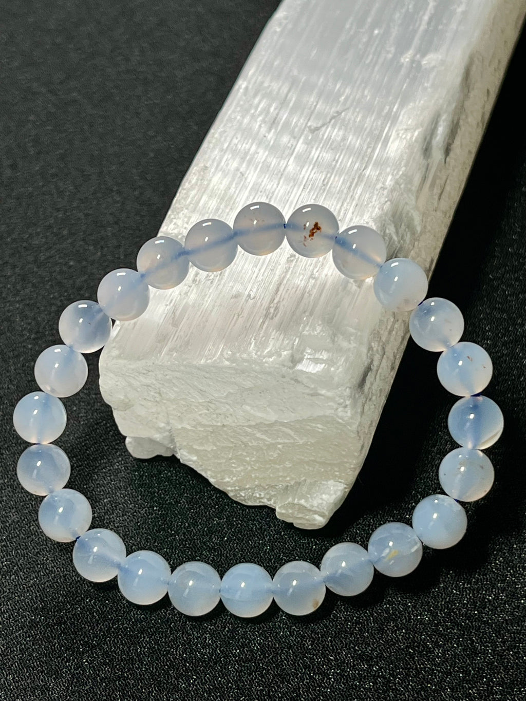 Blue Chalcedony smooth round 8mm bead stretch bracelet (AAA grade) “🗣️The Speaker’s Stone”