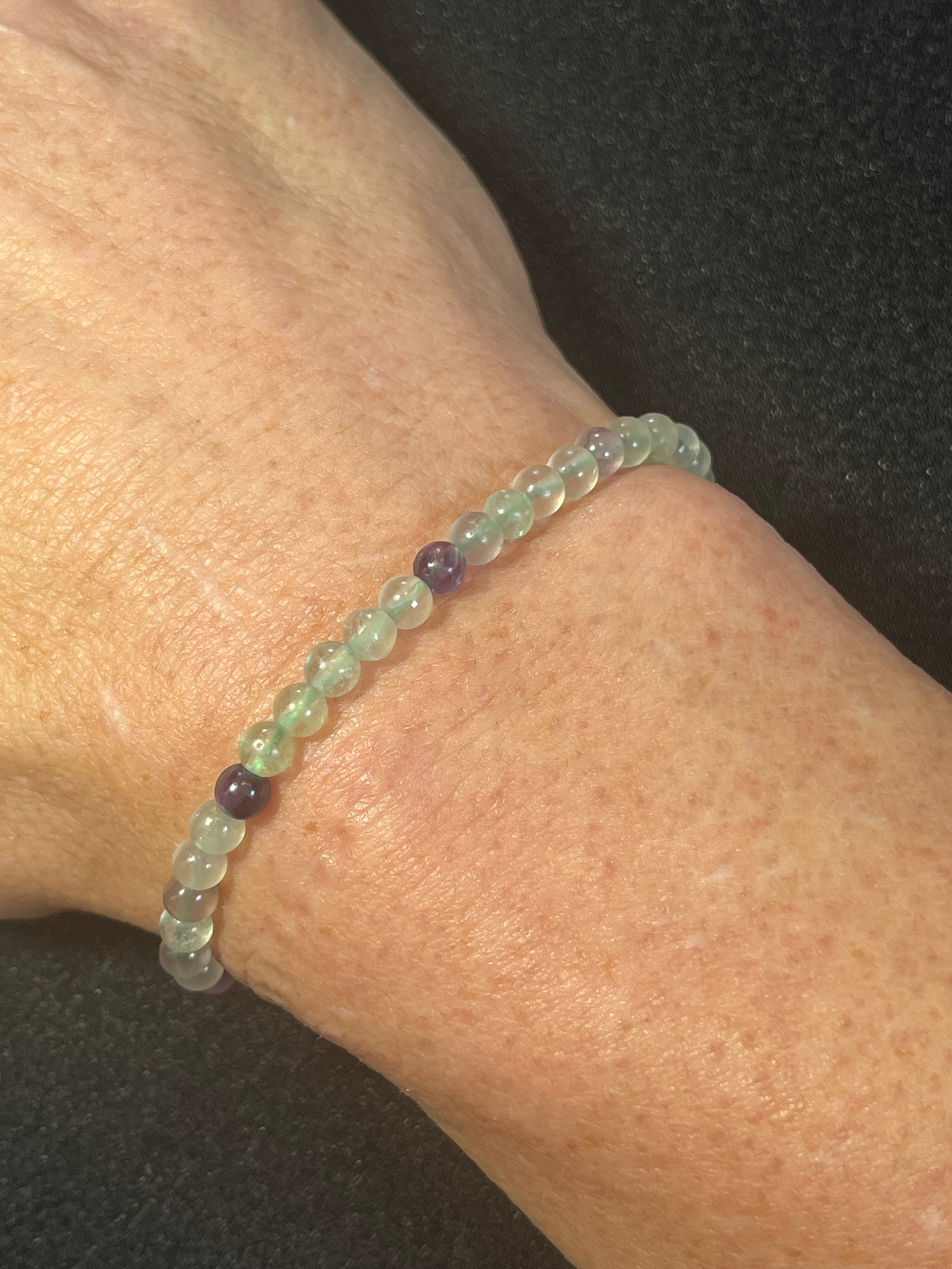 Fluorite smooth round 4mm, 6mm and 8mm bead stretch bracelet