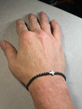 Hematite smooth round 4mm and 6mm bead stretch bracelets w/ Hematite Christian cross focal beads
