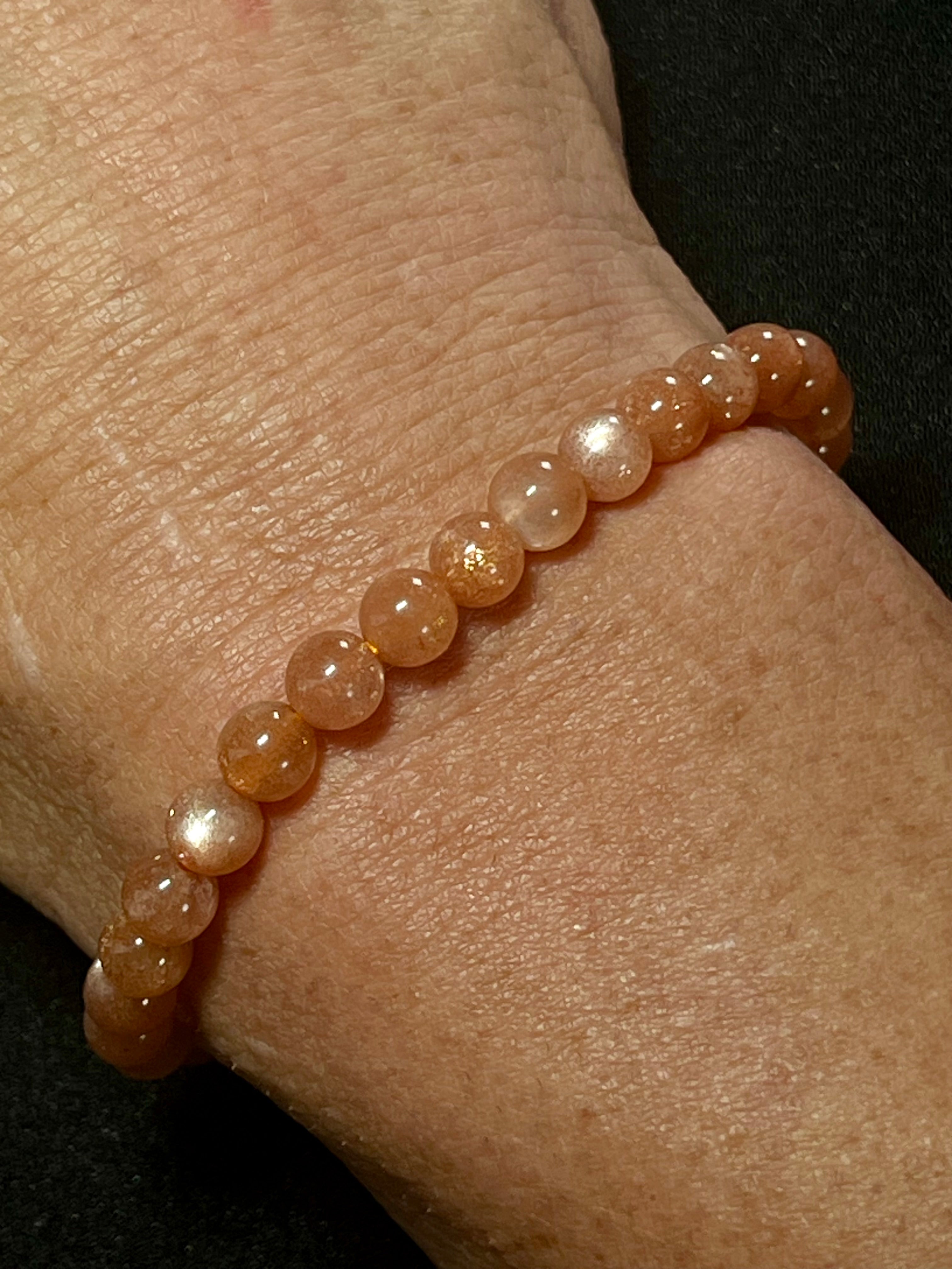 Sunstone smooth round 6mm bead w/ Moonstone adularescence flash stretch bracelet (AAA grade)
