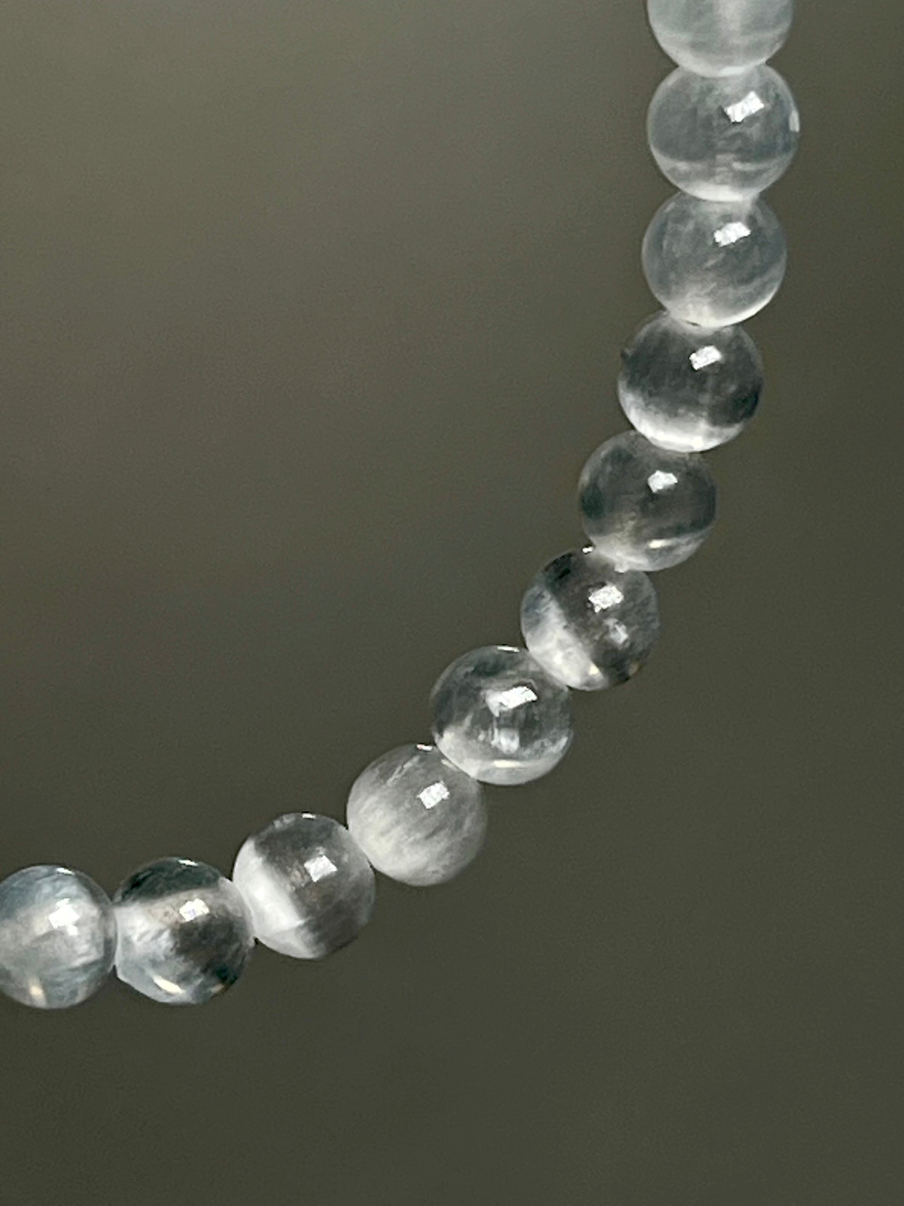Selenite smooth round 4mm bead silver clasp necklace (premium grade)