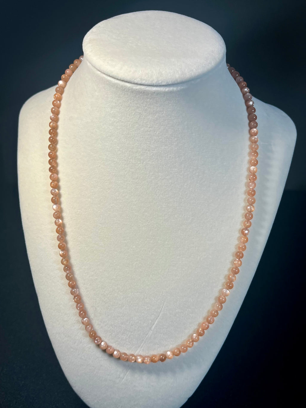 Sunstone w/ strong Moonstone-like adularescence smooth round 4mm bead silver clasp necklace (premium grade)