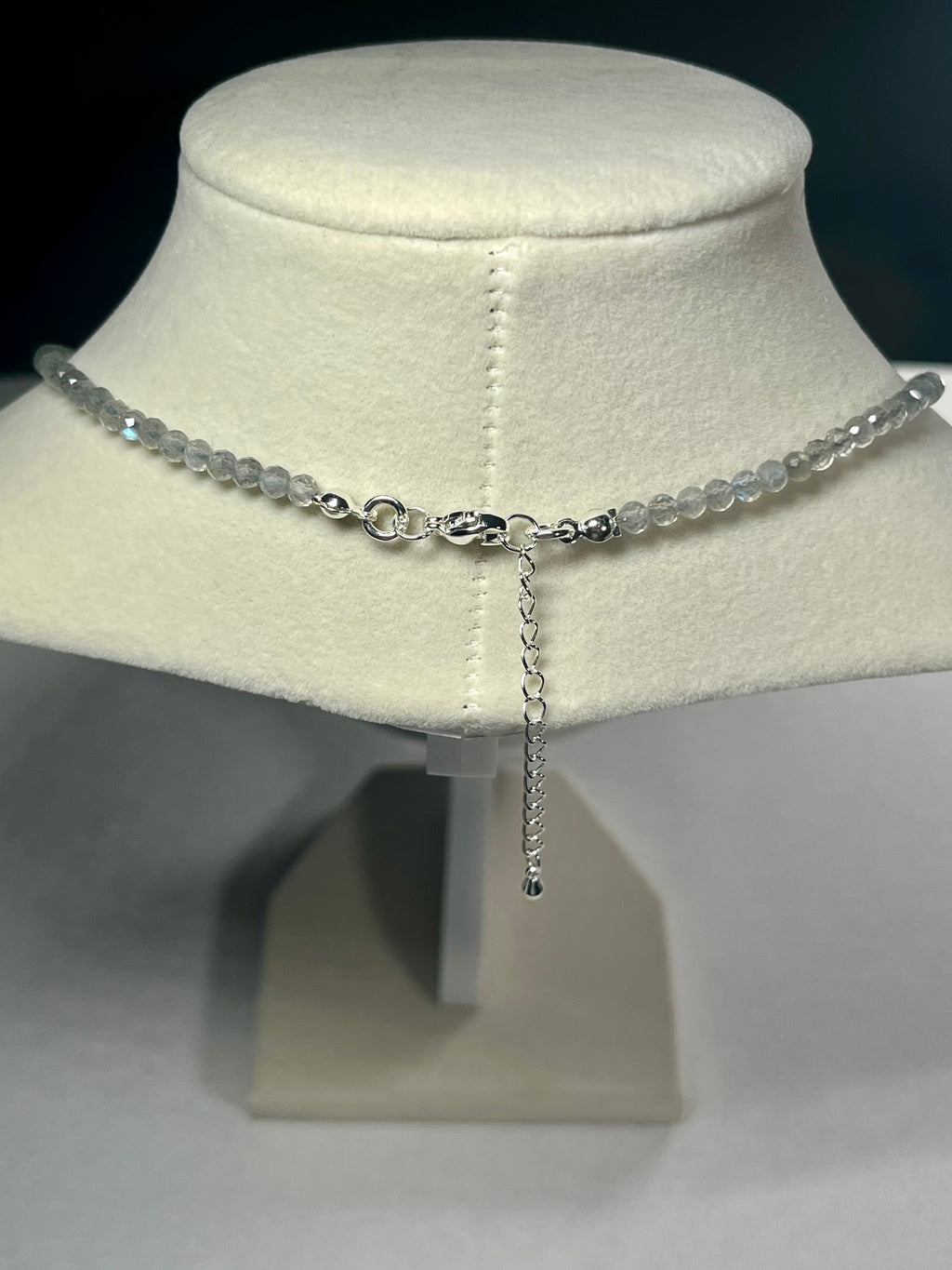 Labradorite sparkling microfaceted 3mm bead silver clasp adjustable necklace w/ strong labradorescence (premium grade)