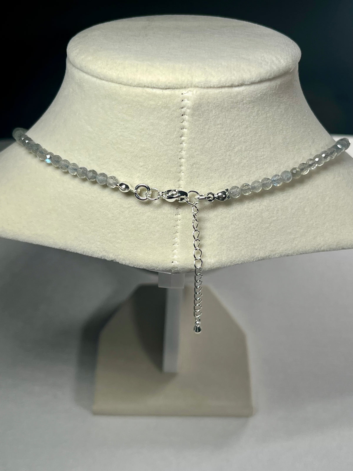 Labradorite sparkling microfaceted 3mm bead silver clasp adjustable necklace w/ strong labradorescence (premium grade)