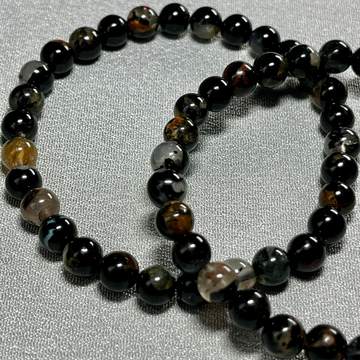Sunset Black Tourmaline smooth round 6mm bead stretch bracelet; Tourmaline October birthstone