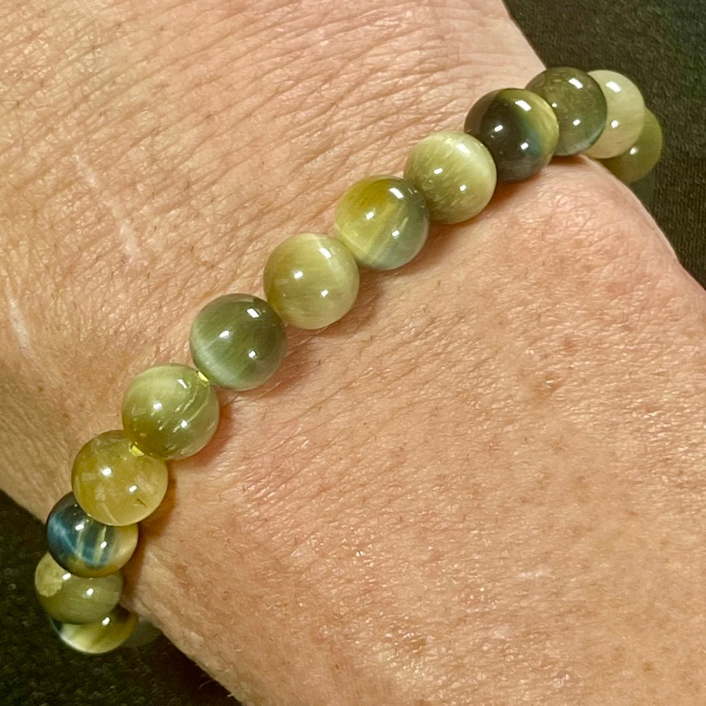 Blue & Golden Tiger’s Eye smooth round 4mm, 6mm, and 8mm bead stretch bracelet