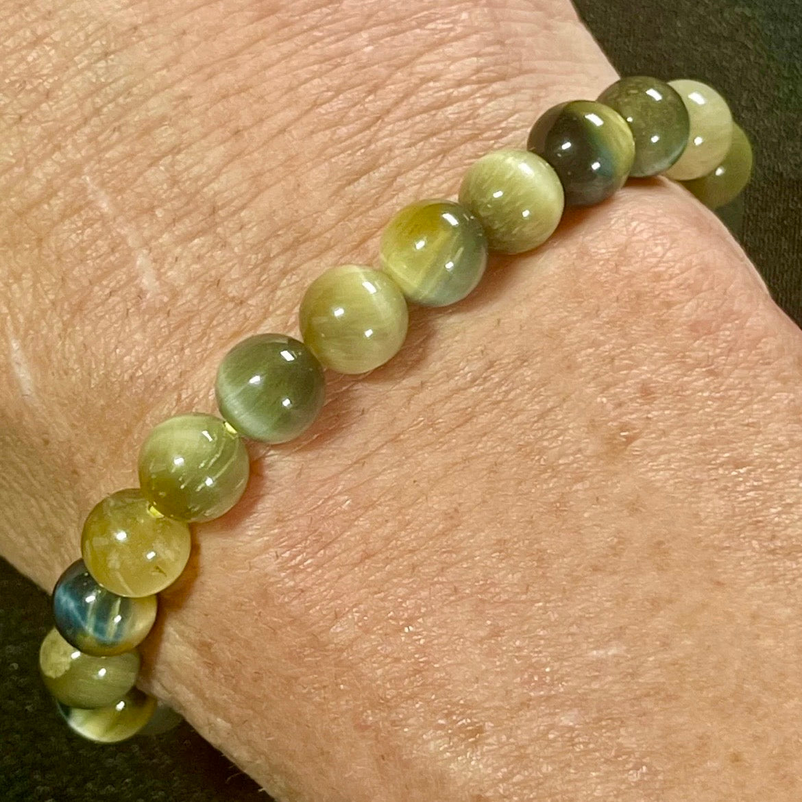 Blue & Golden Tiger’s Eye smooth round 4mm, 6mm, and 8mm bead stretch bracelet