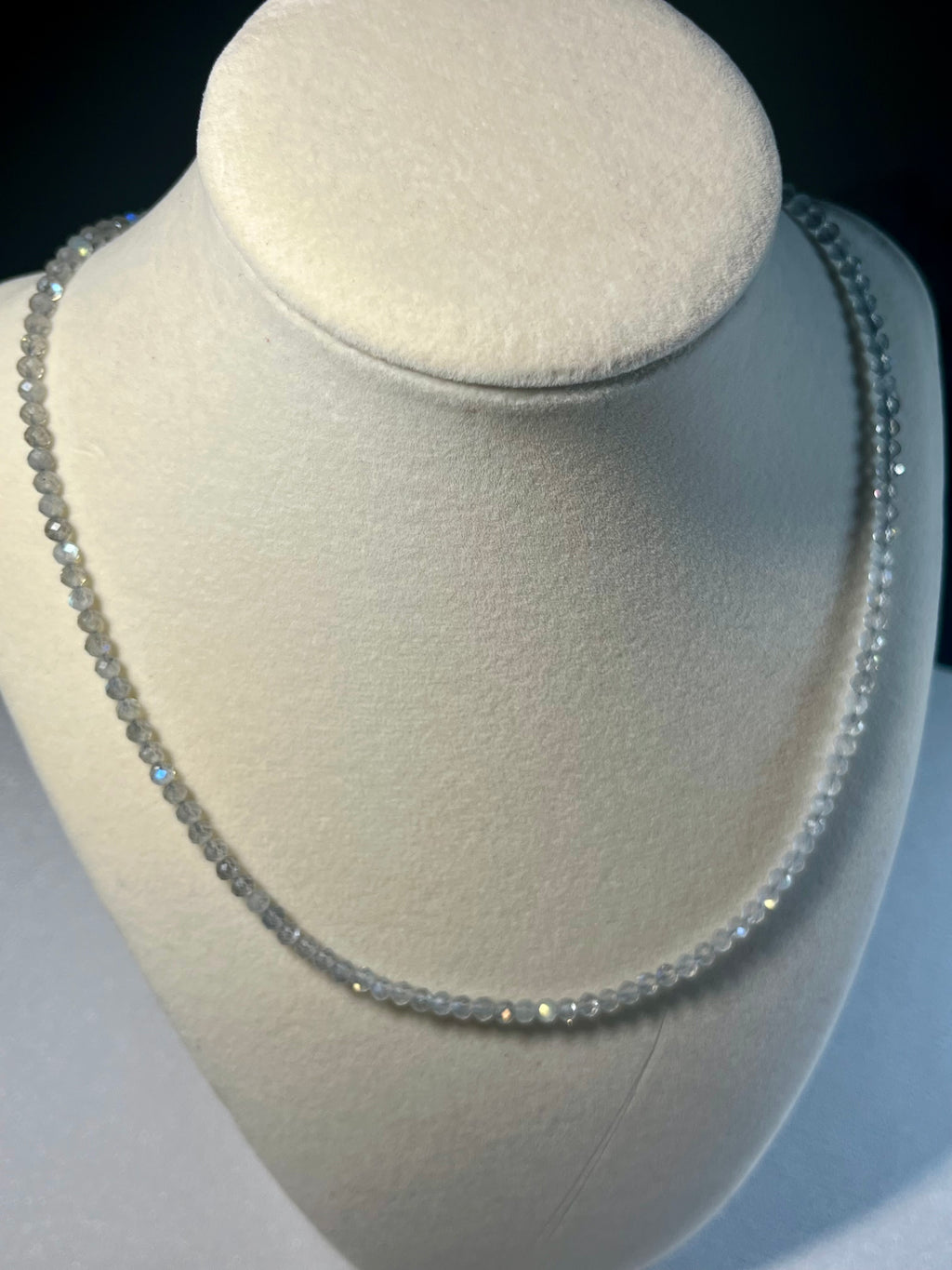 Labradorite sparkling microfaceted 3mm bead silver clasp adjustable necklace w/ strong labradorescence (premium grade)