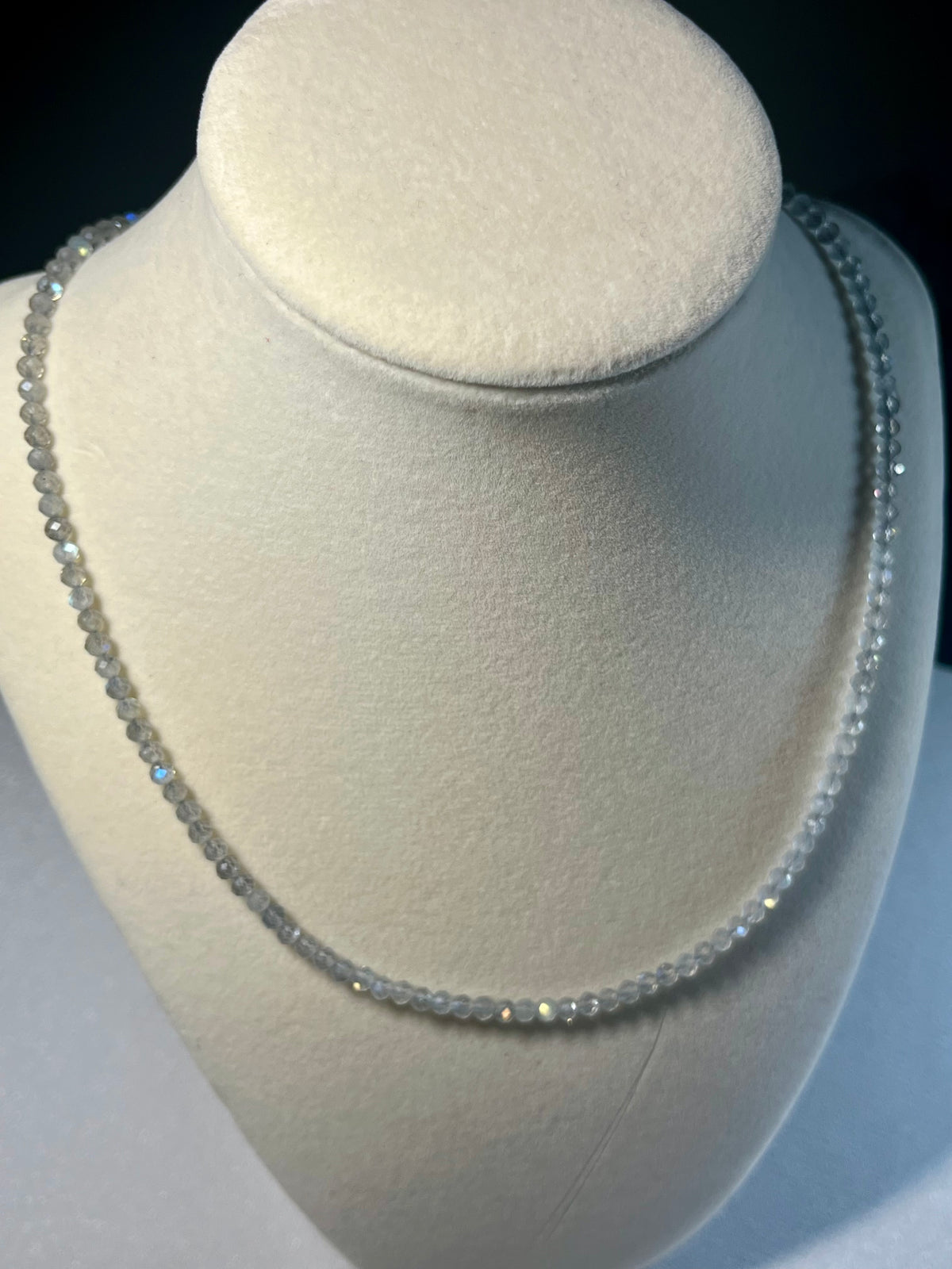 Labradorite sparkling microfaceted 3mm bead silver clasp adjustable necklace w/ strong labradorescence (premium grade)