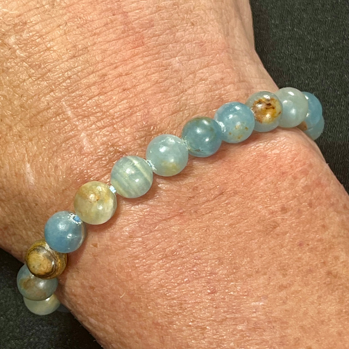 Argentina Blue Calcite smooth round 8mm bead stretch bracelet (AAA grade)