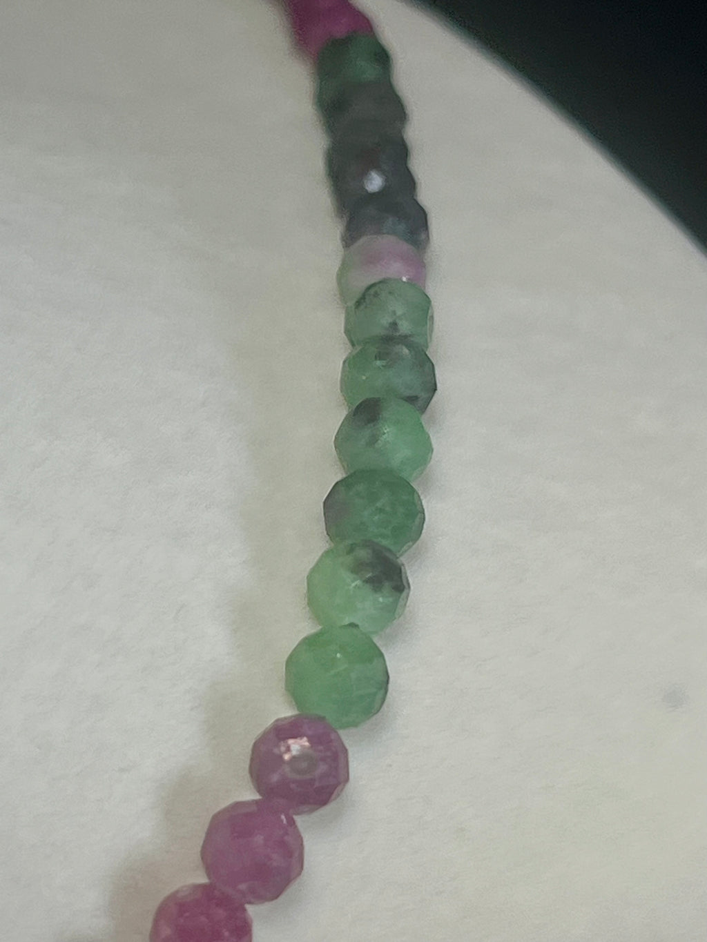 Ruby Zoisite ombre style faceted round 4mm bead silver clasp necklace